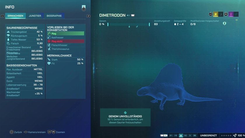 Infos zum Dimetrodon Fleischfresser-Dino in Jurassic World Evolution 3