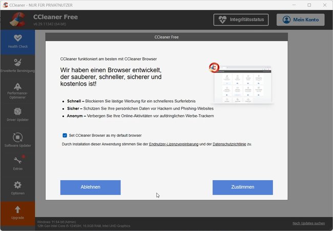 CCleaner „Upselling“: Browser-Installation