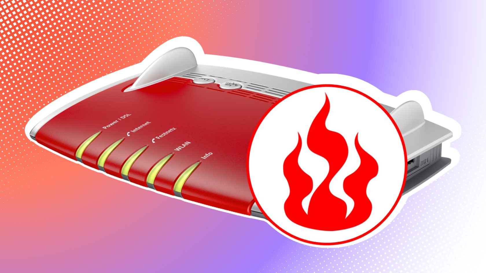 Fritzbox mit Hinweissymbol für Überhitzung.