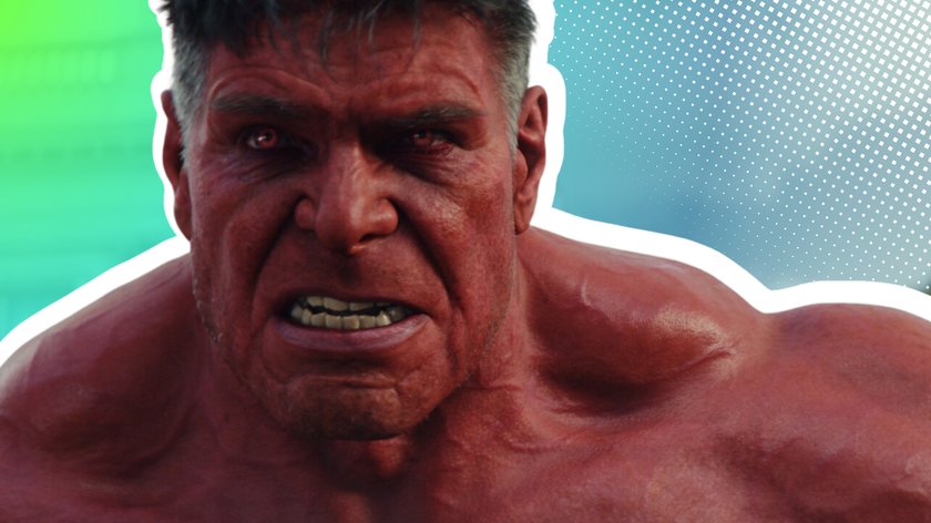 Red Hulk, gespielt von Harrison Ford, schaut wütend in die Kamera.