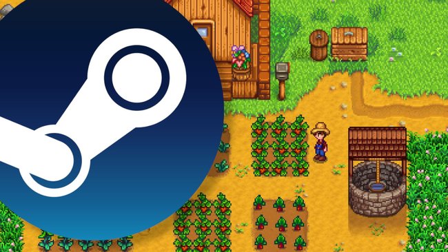 Screenshot aus Stardew Valley mit Steam Logo