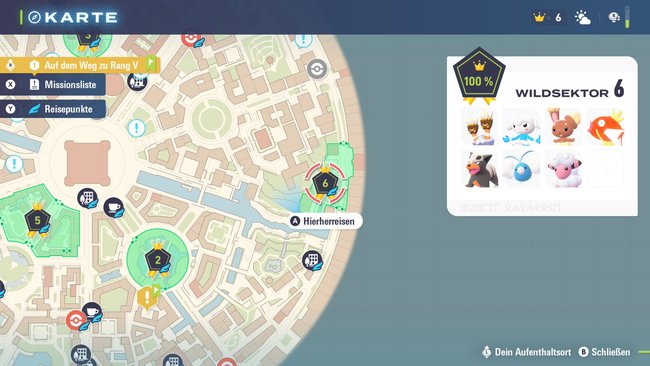 Standort von Wildsektor 6 und alle Pokémon, die sich hier aufhalten.