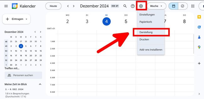 Google-Kalender am PC: Hier stellt ihr die dunkle Ansicht ein.