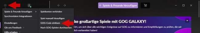 Zweite Methode, um mit dem GOG-Galaxy-Launcher Codes einzulösen