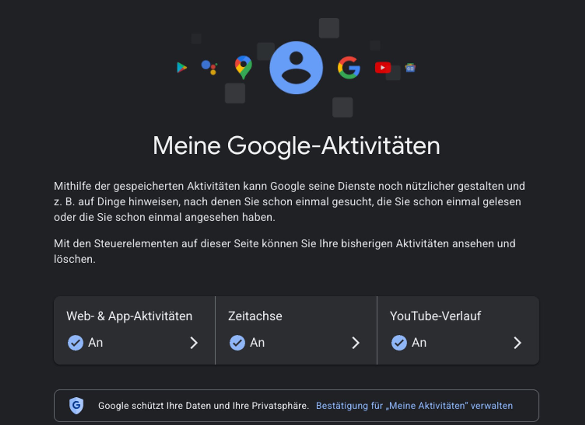 Старый интерфейс Google Активности