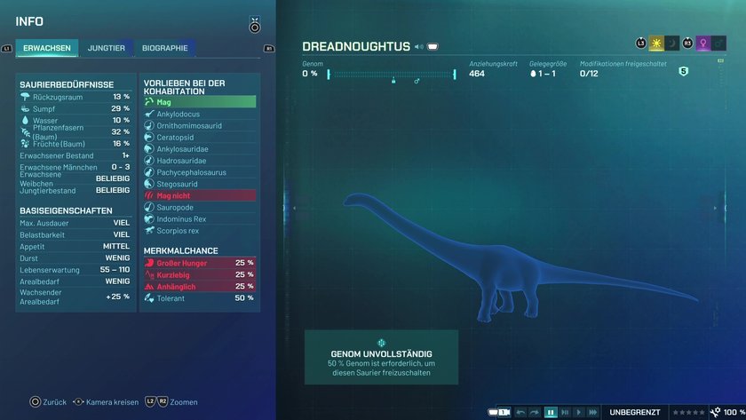Infos zum Dreadnoughtus Pflanzenfresser-Dino in Jurassic World Evolution 3