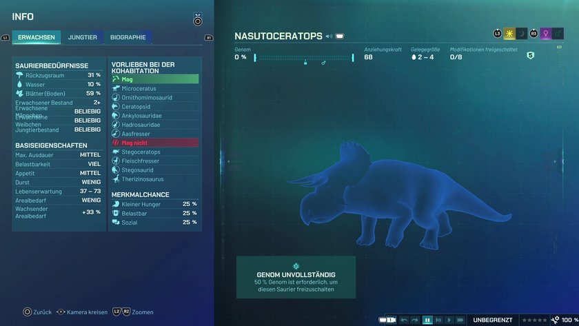 Infos zum Nasutoceratops Pflanzenfresser-Dino in Jurassic World Evolution 3