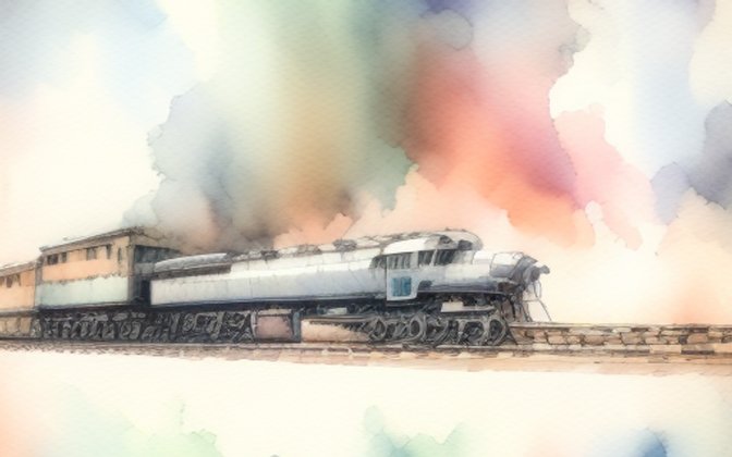 An AI-generated train with a watercolor look