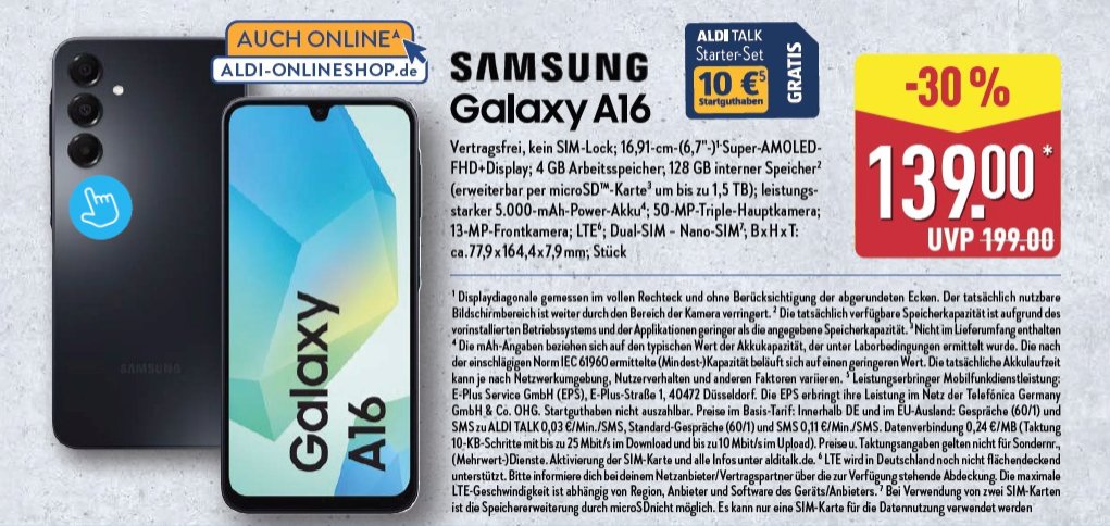 Samsung Galaxy A16 Aldi-Prospekt