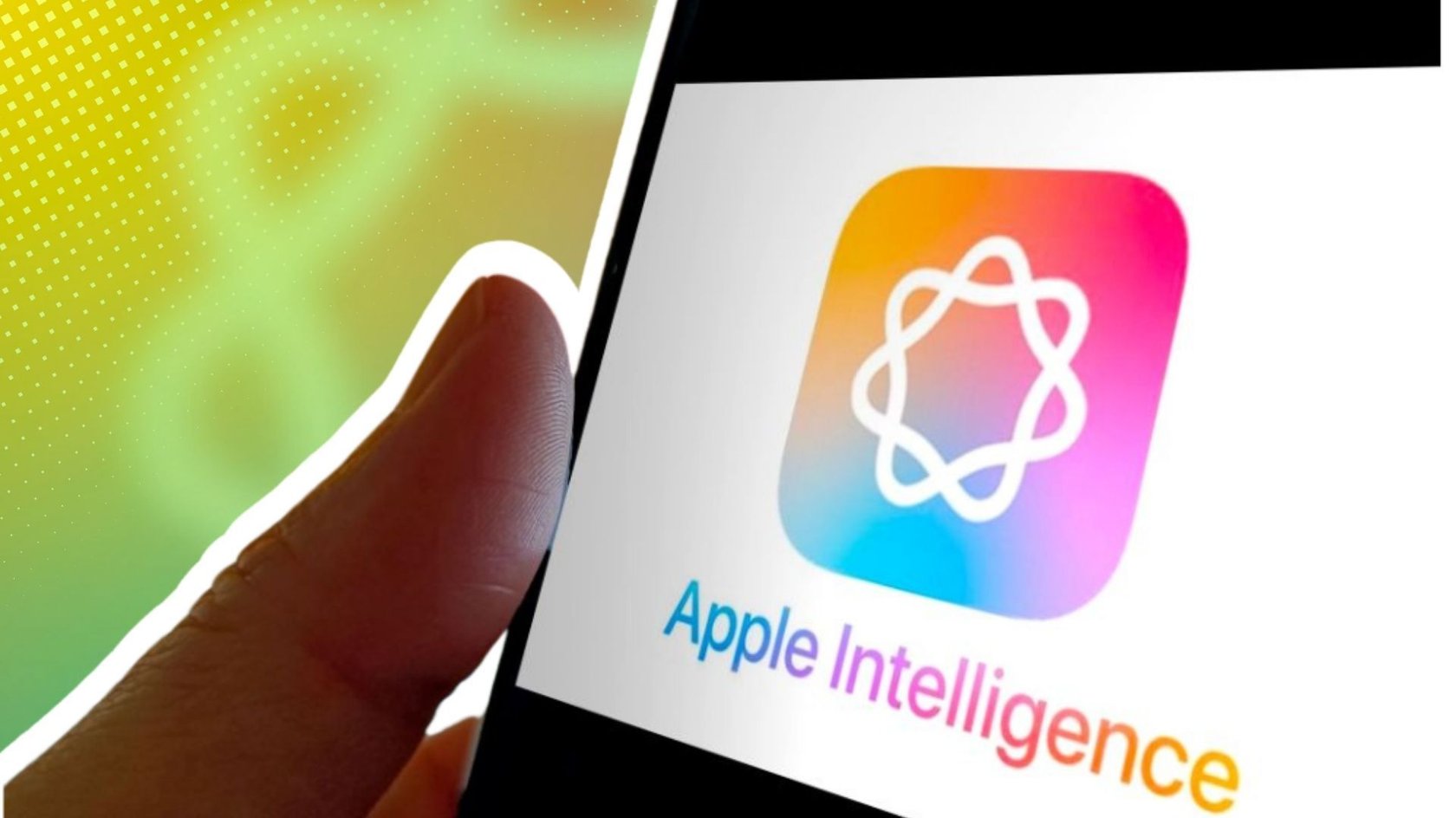 Apple Intelligence Logo und Schriftzug auf einem Smartphone.