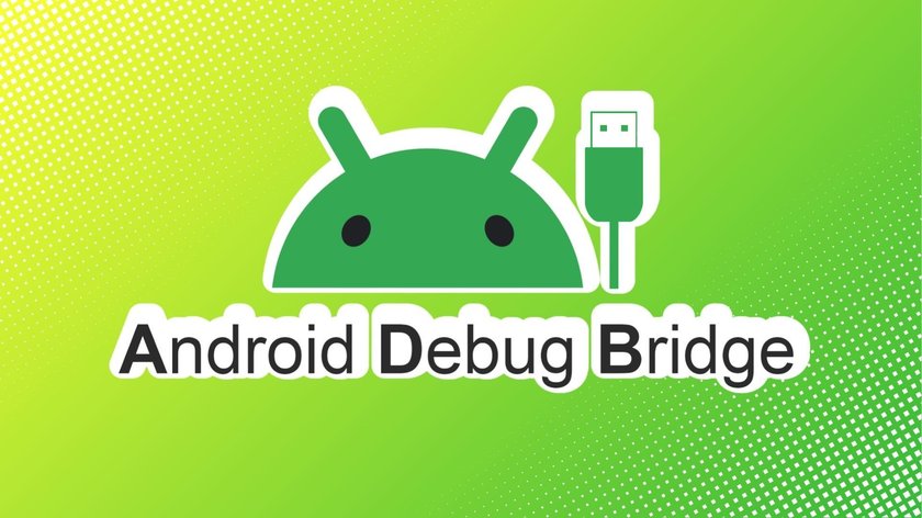 Android-Logo mit Schriftzug „Android Debug Bridge“