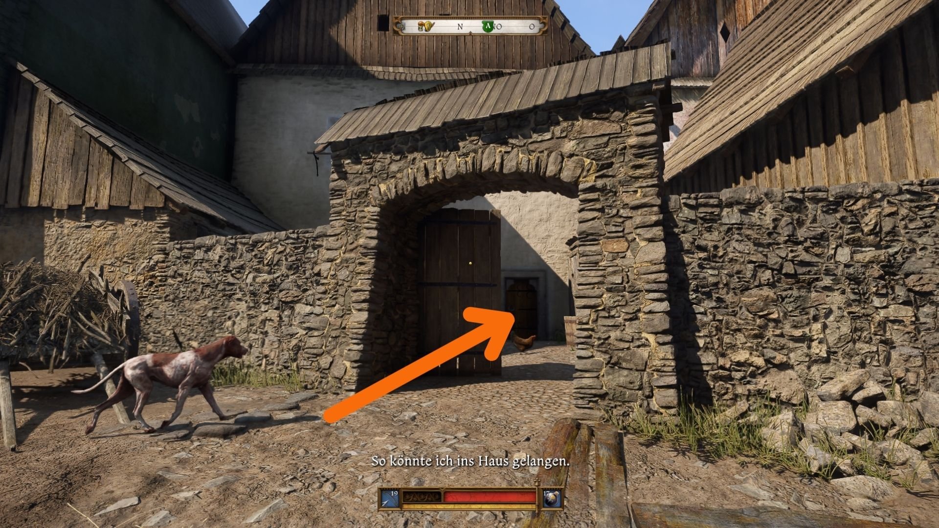 You can enter the house where Albich is via the back entrance.
