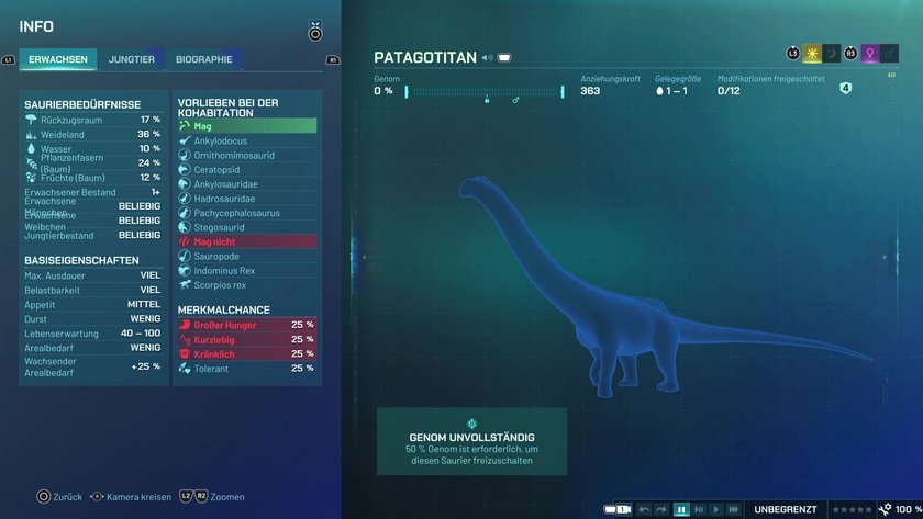 Infos zum Patagotitan Pflanzenfresser-Dino in Jurassic World Evolution 3