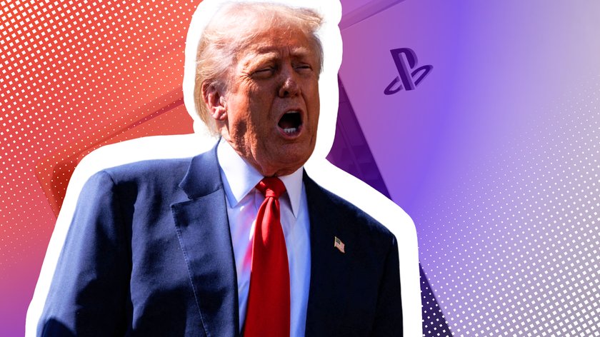 Donald Trump vor einer PS5-Pro-Konsole.