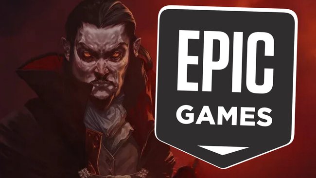 Artwork aus Vampire Survivors und das Epic Game Logo im Vordergrund