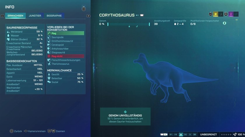 Infos zum Corythosaurus Pflanzenfresser-Dino in Jurassic World Evolution 3