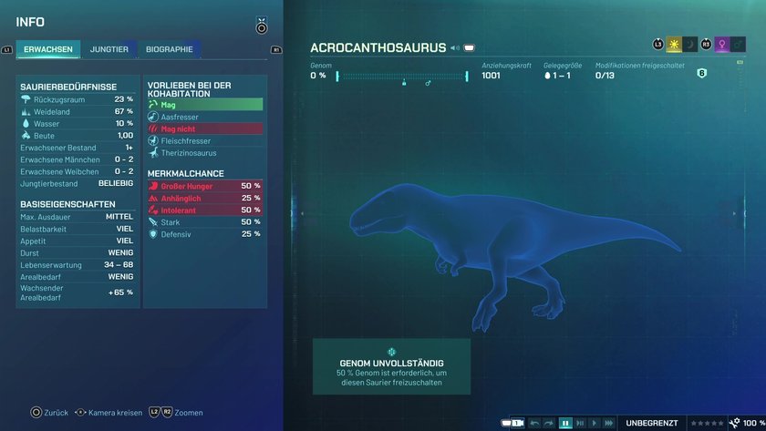 Infos zum Acrocanthosaurus Fleischfresser-Dino in Jurassic World Evolution 3