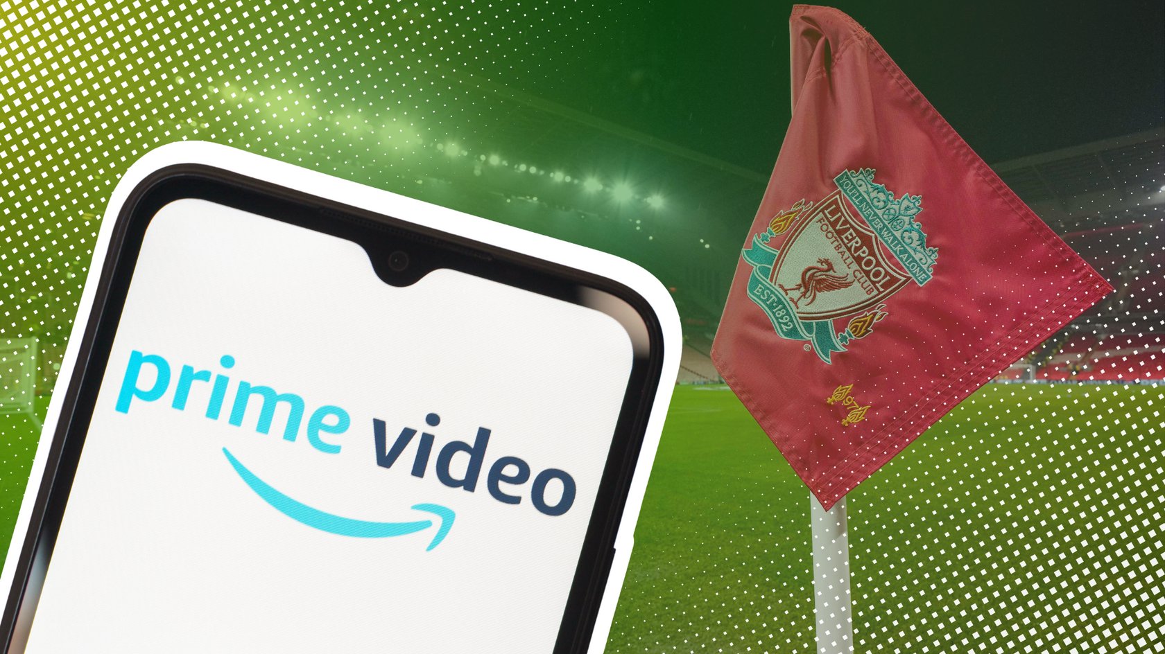 Das Prime-Video-Logo vor einem Anfield-Hintergrund.