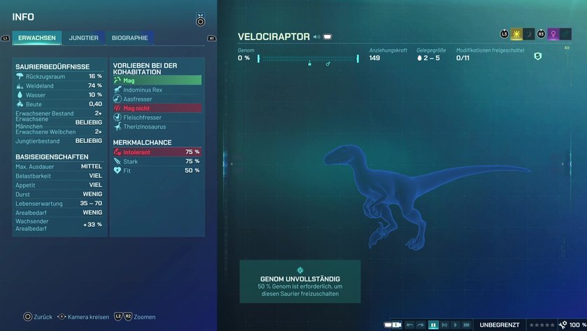 Infos zum Velociraptor Fleischfresser-Dino in Jurassic World Evolution 3