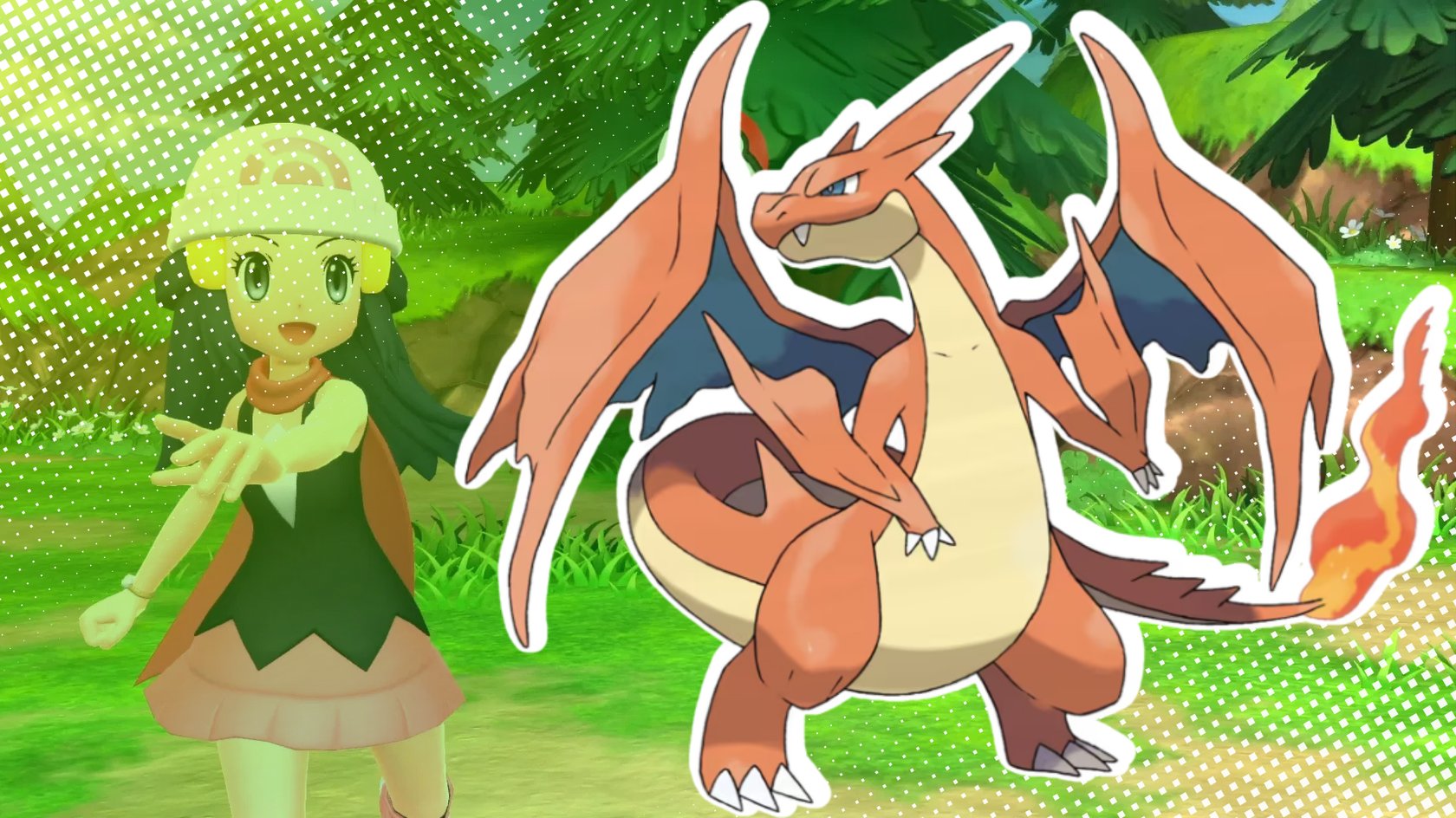 Ein Glurak vor einem Pokemon-Hintergrund.