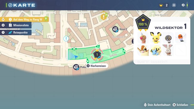 Standort von Wildsektor 1 und alle dort lebenden Pokémon.