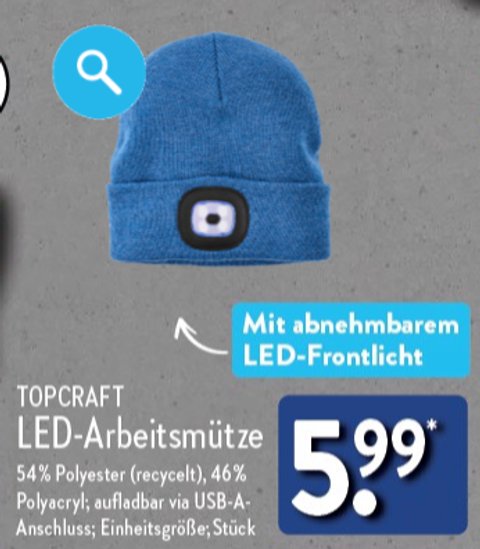 Aldi verkauft nchste Woche eine Wintermtze fr 5,99 Euro, die Licht ins  Dunkel bringt