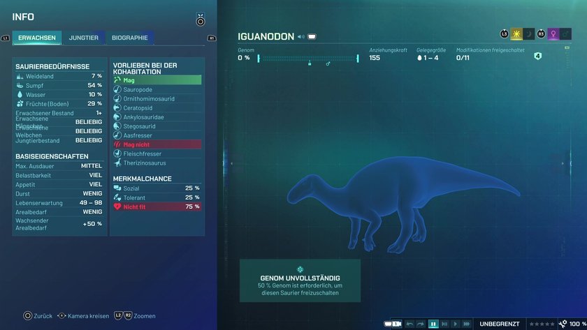 Infos zum Iguanodon Pflanzenfresser-Dino in Jurassic World Evolution 3