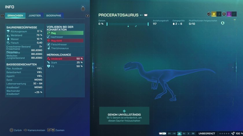 Infos zum Proceratosaurus Fleischfresser-Dino in Jurassic World Evolution 3