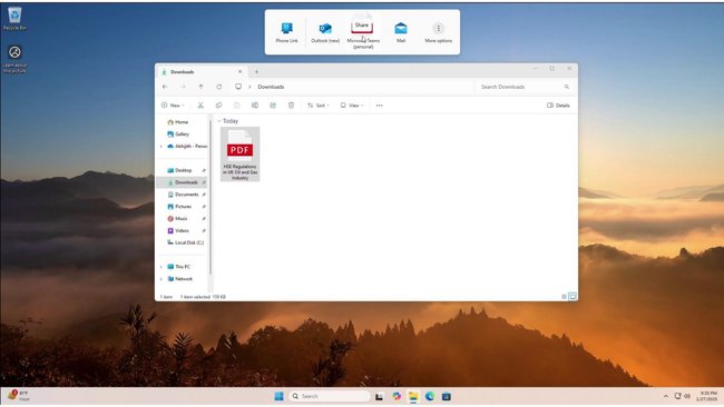 Drag to share feature Windows 11