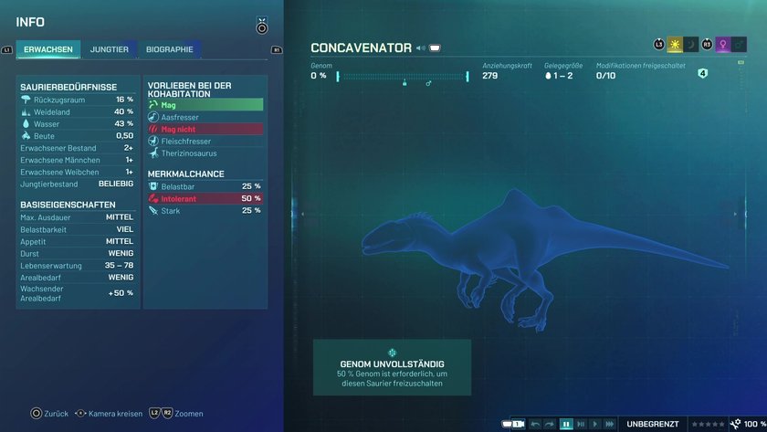 Infos zum Concavenator Fleischfresser-Dino in Jurassic World Evolution 3
