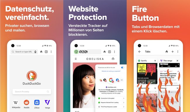 Einige der Funktionen des DuckDuckGo-Browsers für Android dargestellt