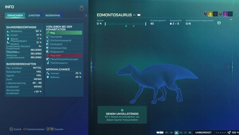 Infos zum Edmontosaurus Pflanzenfresser-Dino in Jurassic World Evolution 3