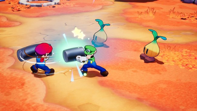 Mario und Luigi bei einer Kombo-Attacke in Mario & Luigi: Brothership.