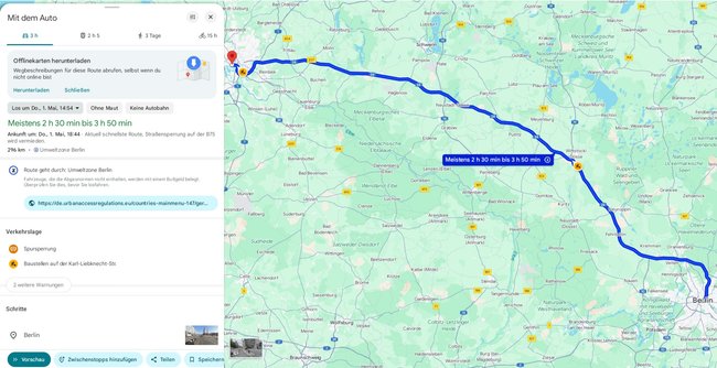 Seitenausschnitt einer Navigation mit Google Maps Seitenausschnitt einer Navigation mit Google Maps