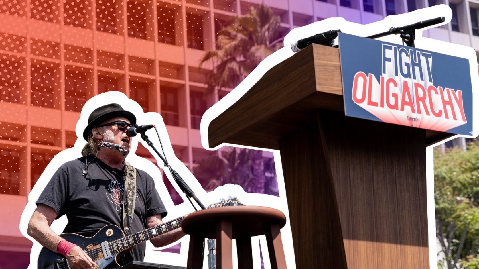 Neil Young bei einer Rally gegen Oligarchie.