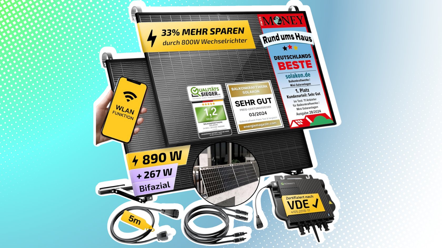 Solakon 890W Balkonkraftwerk mit Halterung GIGA Bearbeitung