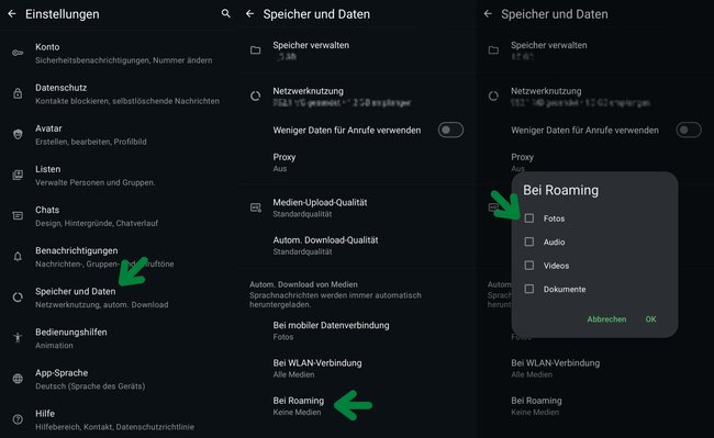 Mit diesen Schritten im WhatsApp-Menü schaltet ihr den Datenempfang per Roaming aus.