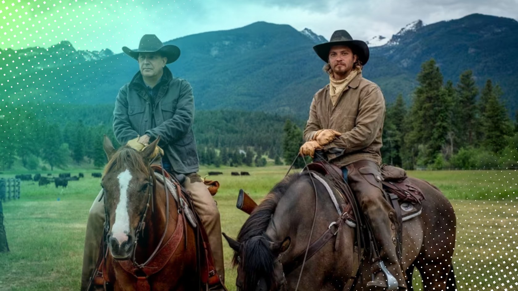 Kevin Costner und Luke Grimes in der Serie „Yellowstone“.
