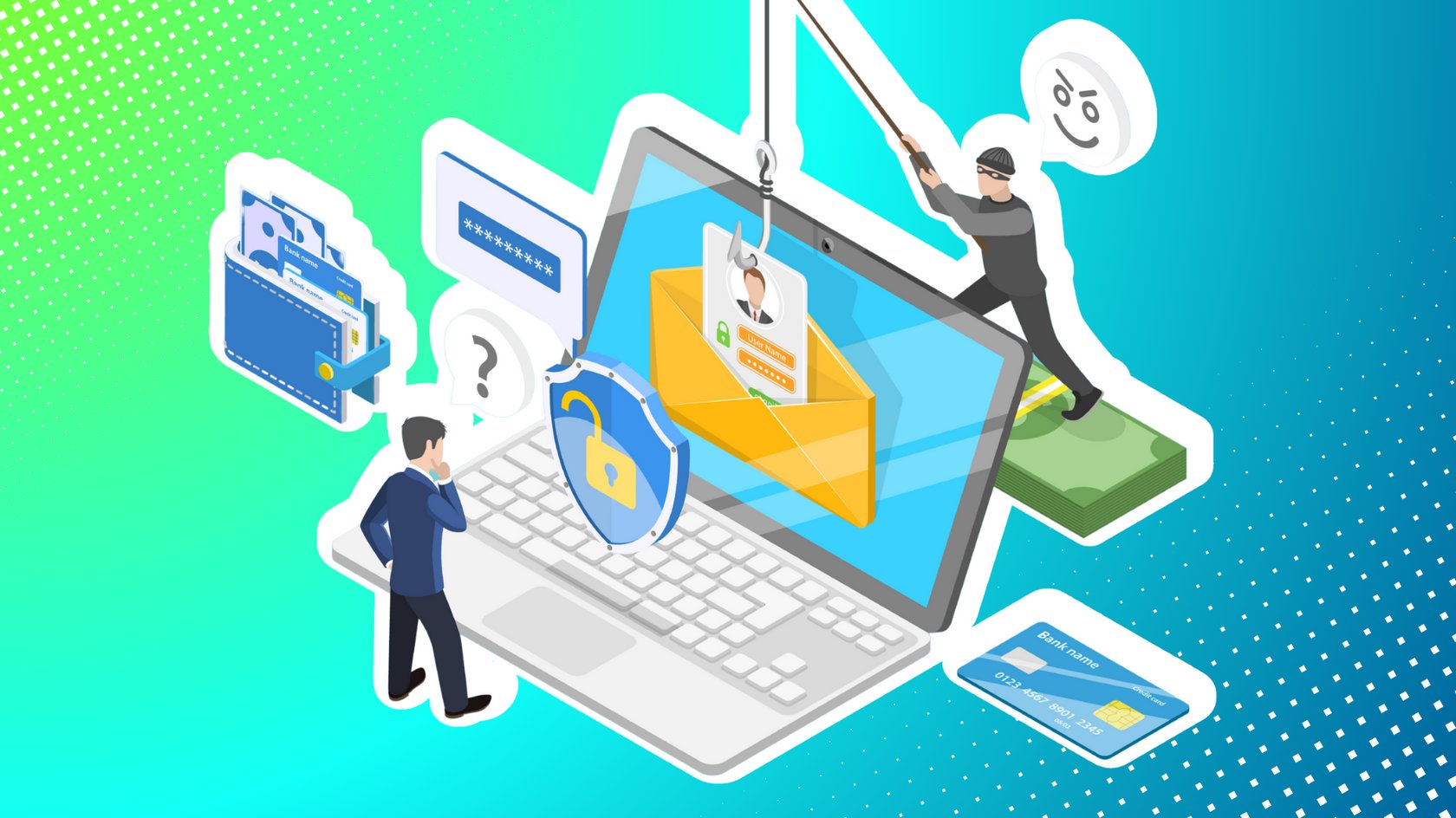 3D Illustration von Internet-Phishing, Cyber-Betrug Warnung, Online-Betrug Alert.