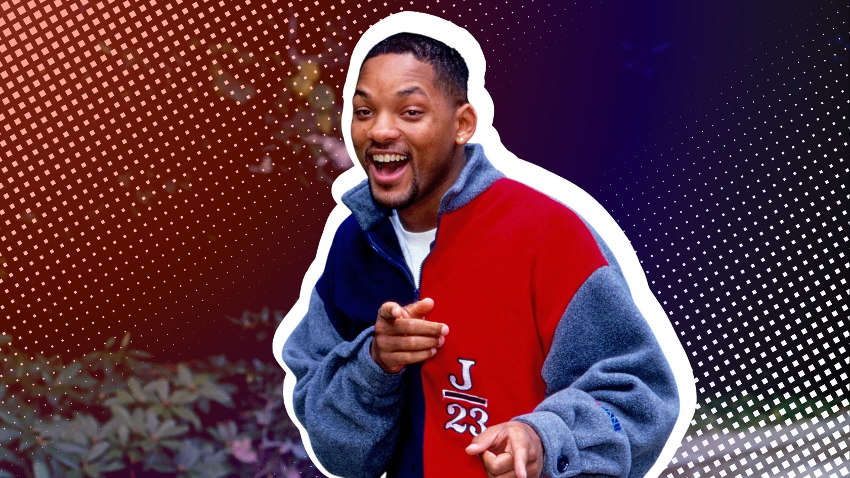 Will Smith im Jahr 1996, wie er lachend in die Kamera schaut und mit dem Finger auf sie zeigt.
