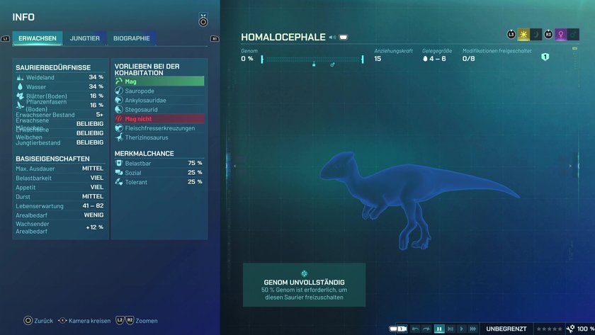Infos zum Homalocephale Pflanzenfresser-Dino in Jurassic World Evolution 3