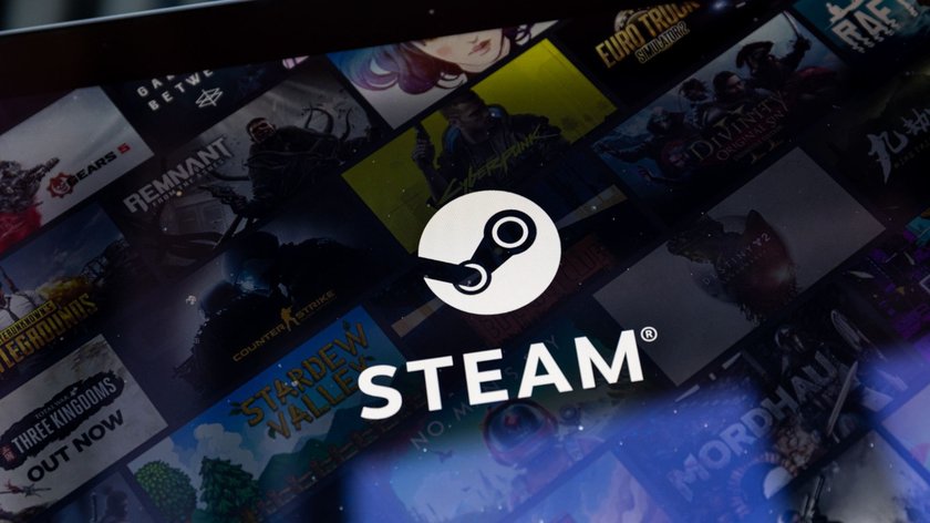 Das Steam-Logo auf einem Laptop.