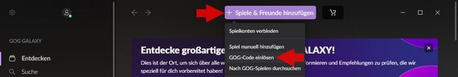 Mit dem GOG-Galaxy-Launcher einen Code einlösen