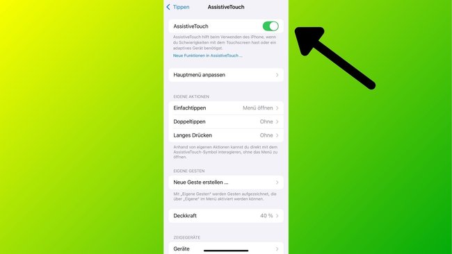 Die Einstellungen zu AssistiveTouch in iOS 18.