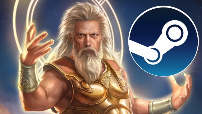 Oranos aus Age of Mythology: Retold mit dem Steam-Logo auf der rechten Seite.