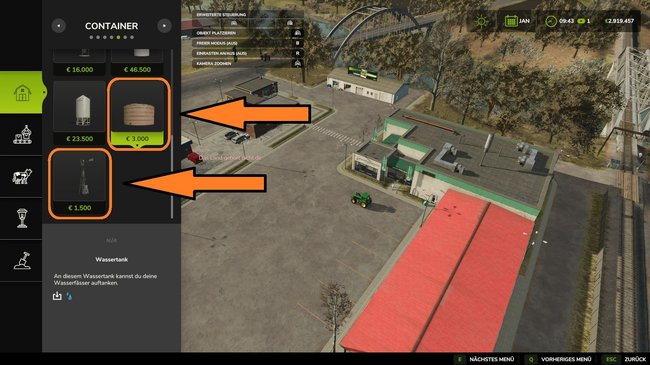 Platziert einen der beiden Wassertanks, um für Geld Wasser zu tanken.