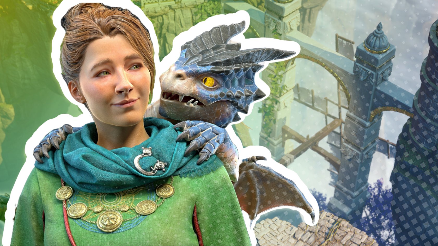 Charakter und Drache auf Split Fiction