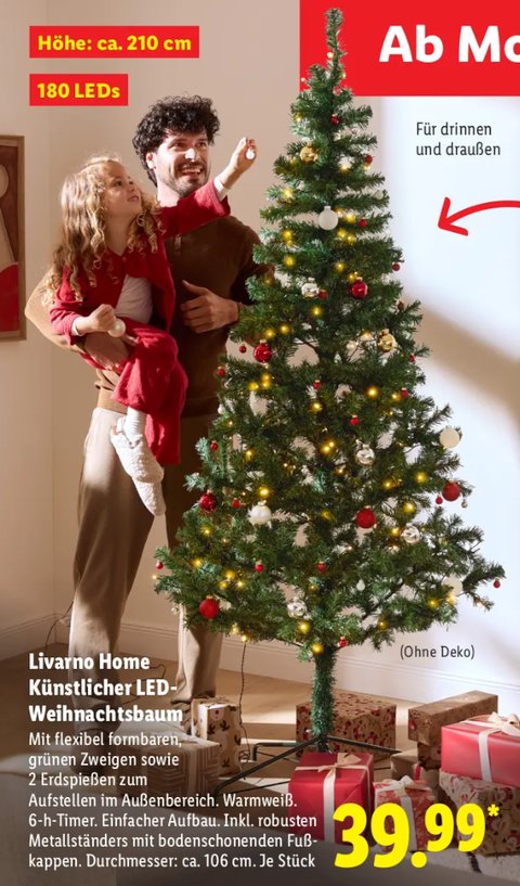 Lidl verkauft heute einen groen Weihnachtsbaum mit LED-Beleuchtung zum  Schnppchenpreis