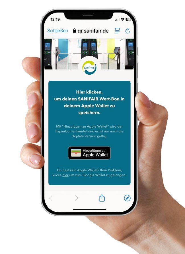 So landet der Sanifair Wert-Bon auf dem iPhone.