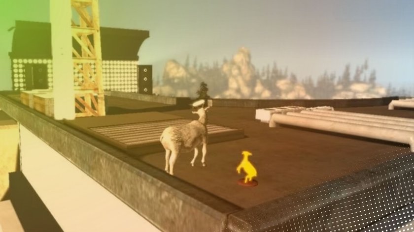 Eine Ziege und eine Ziegen-Trophäe im Goat Simulator